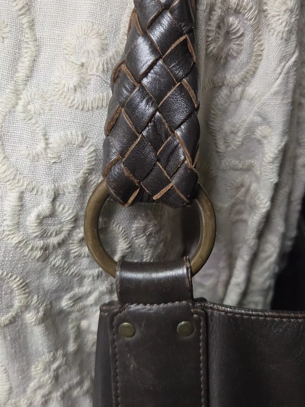 Women's Braided-Handle Shoulder Bag in Chocolate Brown